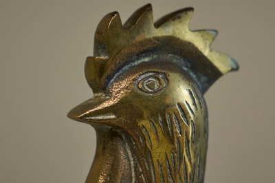 Fantastic French Le Coq dOr Rooster Table Lamp in Brass and Rattan 1960s