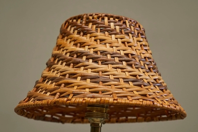 Fantastic French Le Coq dOr Rooster Table Lamp in Brass and Rattan 1960s