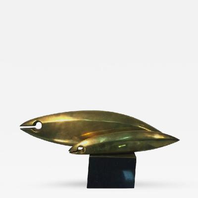 Fantastic Modernist Brass Fish Sculpture in the Style of Jean Arp