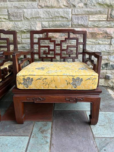 Fantastic Pair Chinoiserie Solid Rosewood Lounge Chairs Mid Century