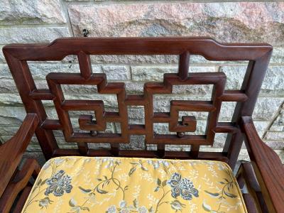 Fantastic Pair Chinoiserie Solid Rosewood Lounge Chairs Mid Century