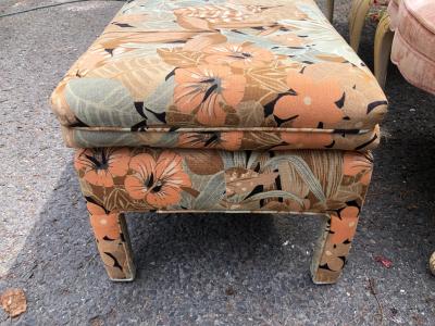 Fantastic Pair Upholstered Floral Linen Ottoman