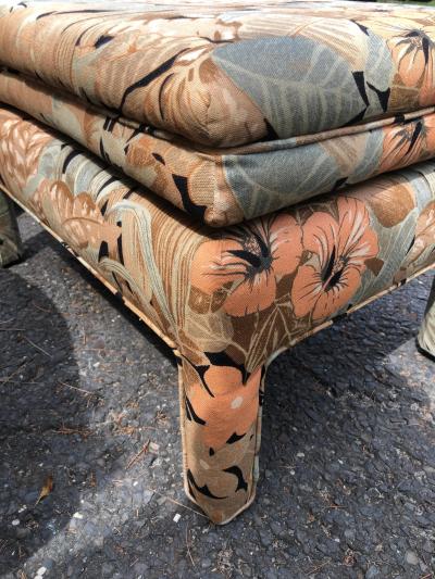Fantastic Pair Upholstered Floral Linen Ottoman