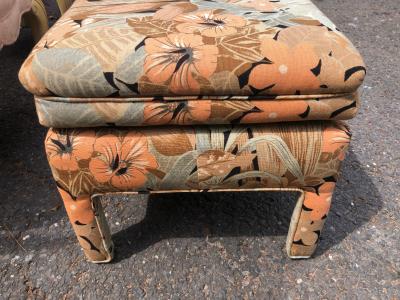 Fantastic Pair Upholstered Floral Linen Ottoman