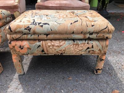 Fantastic Pair Upholstered Floral Linen Ottoman