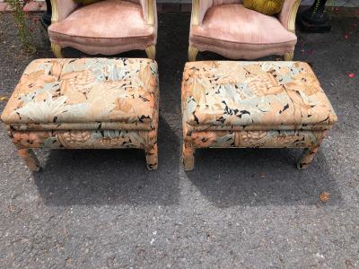 Fantastic Pair Upholstered Floral Linen Ottoman