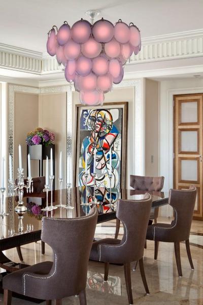 Fantastic Pink Amethyst Murano Disc Chandelier 1970s