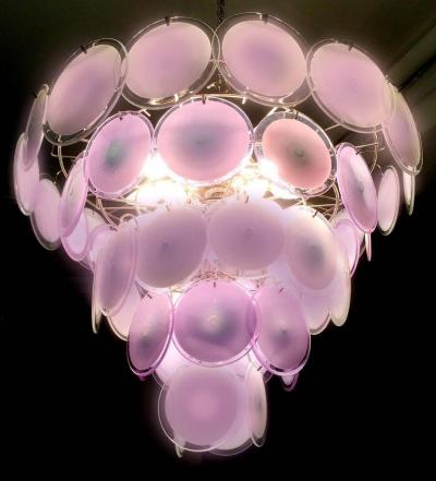 Fantastic Pink Amethyst Murano Disc Chandelier 1970s