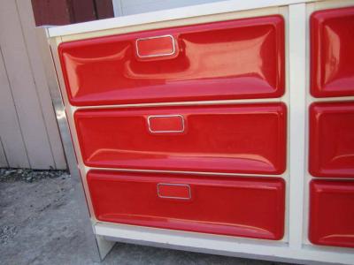Fantastic Pop Modern Red Plastic Front Credenza Mid Century
