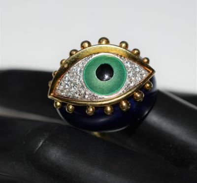 Fantastic Surreal Eye Ring Enamel 18k Diamonds