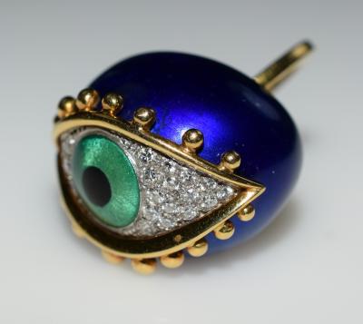 Fantastic Surreal Eye Ring Enamel 18k Diamonds