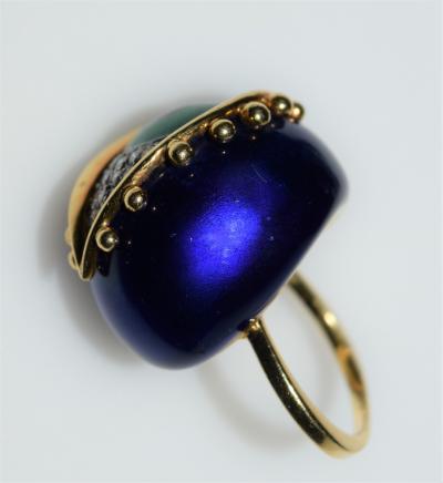 Fantastic Surreal Eye Ring Enamel 18k Diamonds