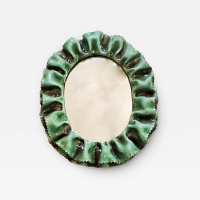 Fausto Melotti Mid Century Modern Green Ceramic Wall Mirror by Fausto Melotti