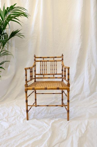 Faux Bamboo Armchair With Vienna Straw Seat 1970s