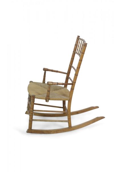Faux Bamboo Child Sized Rush Seat Rocking Chair