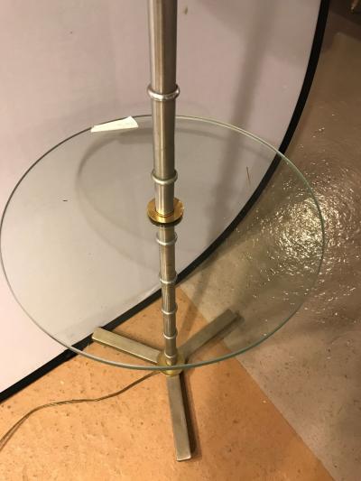 Faux Bamboo Form Chrome Standing Floor Lamp Table Art Deco in Form