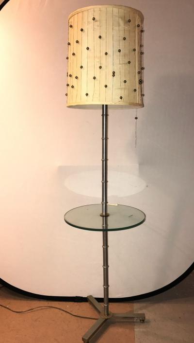 Faux Bamboo Form Chrome Standing Floor Lamp Table Art Deco in Form