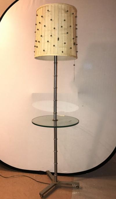 Faux Bamboo Form Chrome Standing Floor Lamp Table Art Deco in Form