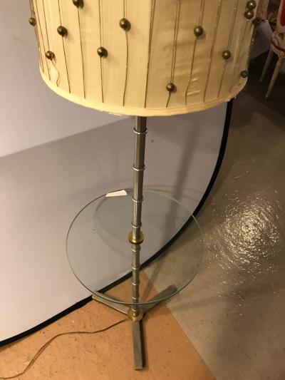 Faux Bamboo Form Chrome Standing Floor Lamp Table Art Deco in Form