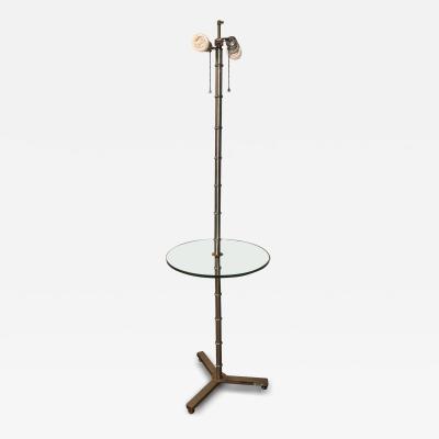 Faux Bamboo Form Chrome Standing Floor Lamp Table Art Deco in Form