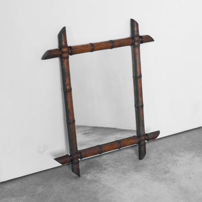 Faux Bamboo Mirror in Solid Wood 1940s