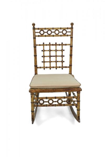 Faux Bamboo Small Cane Seat Rocking Chair