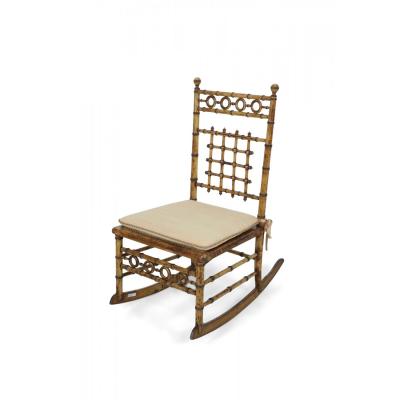 Faux Bamboo Small Cane Seat Rocking Chair