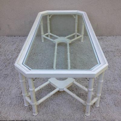 Faux Bamboo White Maison Jansen Style Coffee Table