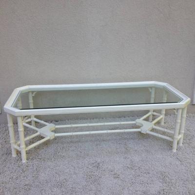 Faux Bamboo White Maison Jansen Style Coffee Table
