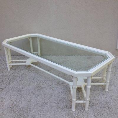 Faux Bamboo White Maison Jansen Style Coffee Table