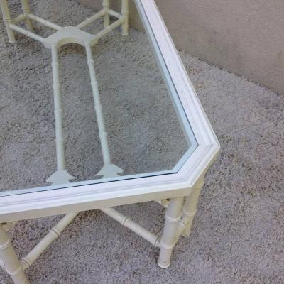 Faux Bamboo White Maison Jansen Style Coffee Table