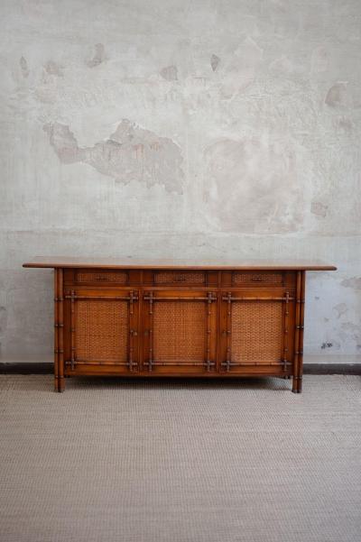Faux Bamboo Wood Sideboard 1980s