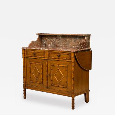 Faux Bamboo Wood and Red Marble Chest Washstand