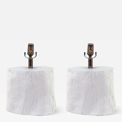 Faux Bois Tree Stump White Plaster Lamp