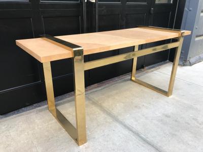 Faux Goatskin and Brass Console