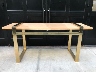 Faux Goatskin and Brass Console