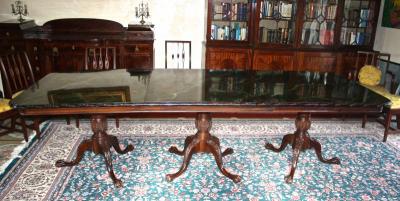 Faux Marbre Topped Triple Pedestal Dining Table