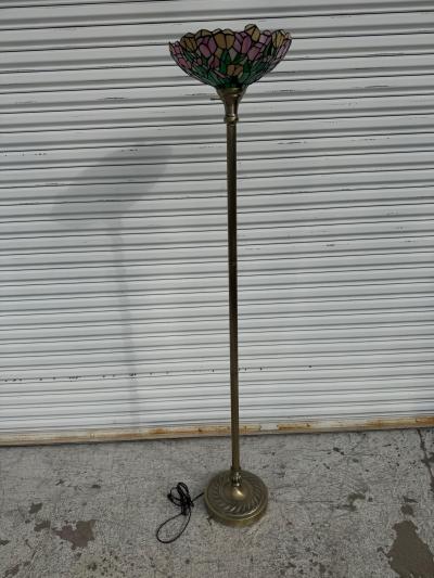 Faux Tiffany Shade Brass Base Floor Lamp