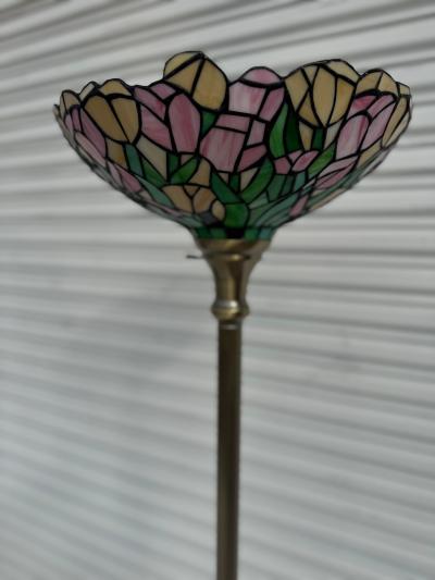 Faux Tiffany Shade Brass Base Floor Lamp