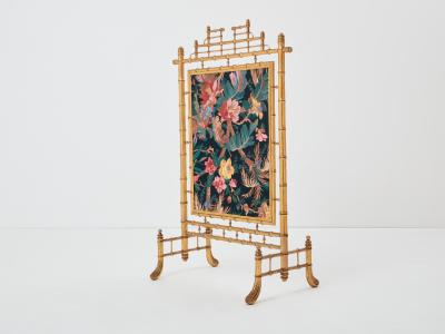Faux bamboo giltwood French decorative firescreen 1960s