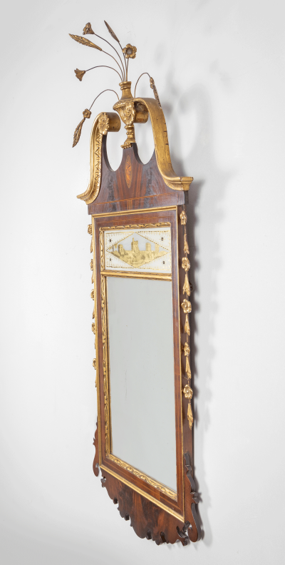 Federal American Inlaid Mahogany Parcel Gilt Mirror