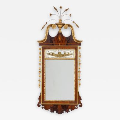 Federal American Inlaid Mahogany Parcel Gilt Mirror