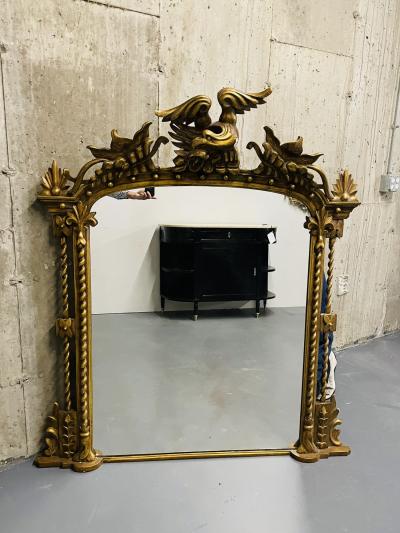 Federal Style Carved Giltwood Wall Console Pier Mirror Over Mantle 1900s