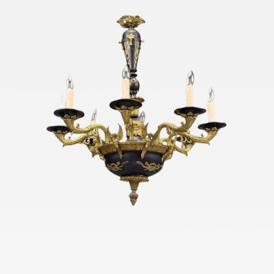 Federal Style Chandelier Bronze Ebony Europe 1960s