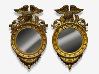 Federal Style Giltwood Convex Mirror Regency Wall Mirrors USA 19th C 
