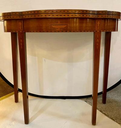Federal Style Inlaid Flip Top Card or Games Table Demilune