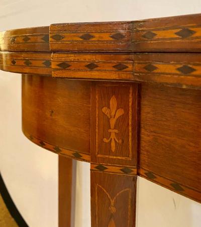 Federal Style Inlaid Flip Top Card or Games Table Demilune
