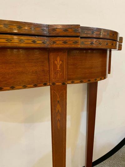 Federal Style Inlaid Flip Top Card or Games Table Demilune