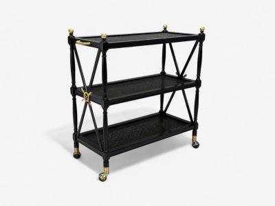 Federal Style Painted Wood Cane Ebonized Bar Cart USA 1970s