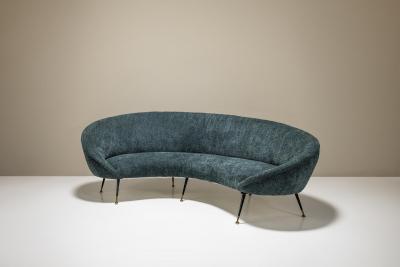 Federico Munari Blue Curved Sofa In The Style Of Federico Munari Italy 1950s